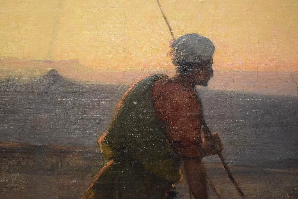 Aratura araba con dromedari in un paesaggio serale. - Musée d'Art et d'Indsutrie de Roubaix, dettaglio